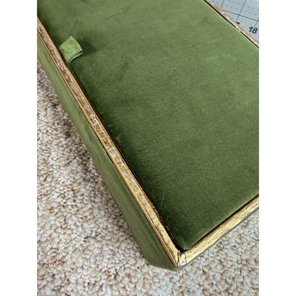 Vintage 60's Fabergé Avocado green gold Faberge Egg Velvet Box Storage 11" x 6" - Picture 3 of 9